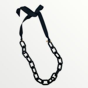 J. Crew Black Chain-Link Ribbon Necklace with Gold Accents